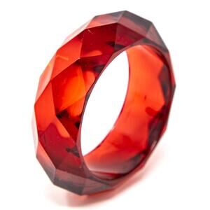 Vtg Red Faceted Lucite Acrylic Plastic Transparent Statement Bangle Bracelet 8"